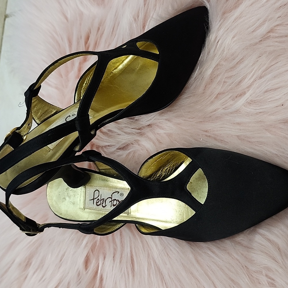 PRE-LOVED PETER FOX SILK-SATIN SLINGBACK KITTEN HEELS-6